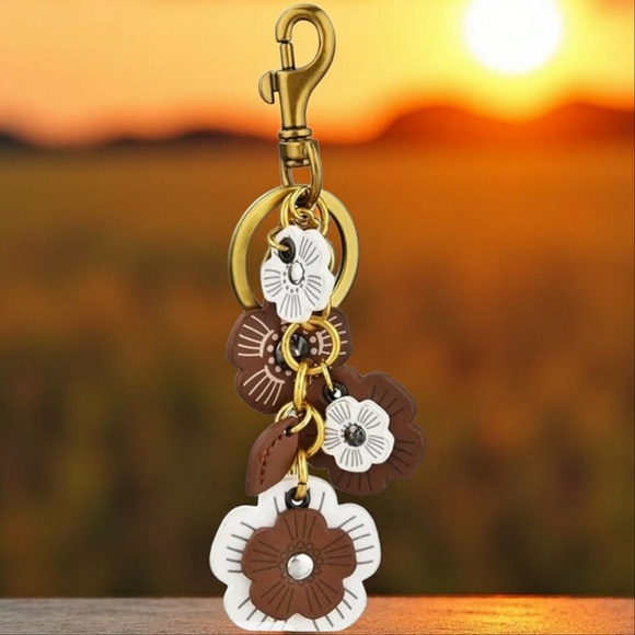 Floral Charm Keychain with Gold Accents - Picture 1 of 7